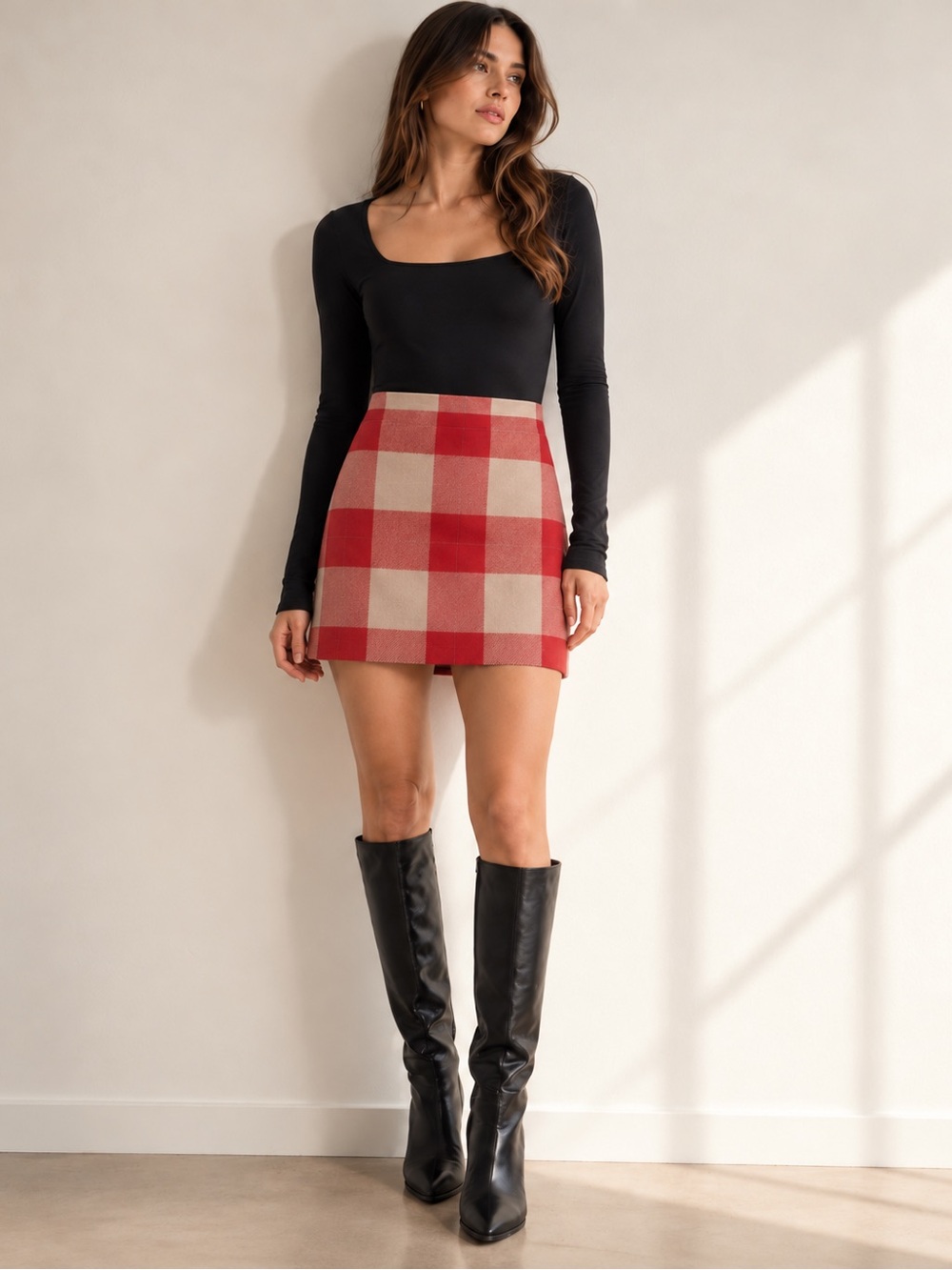 J.Crew Red Tan Plaid Wool Blend Mini Skirt Size 0 Preppy Fall